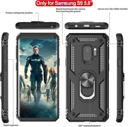 Miniatura 3 de LeYi Funda para Galaxy S9 con 2 protectores de pantalla suave, anillo de metal protector de grado militar con función atril para teléfono Android