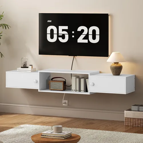 Miniatura 11 de HOOBRO BK11UDS01 - Soporte flotante de 55 pulgadas para TV con tomas de corriente, moderno estante de consola multimedia montado en la pared