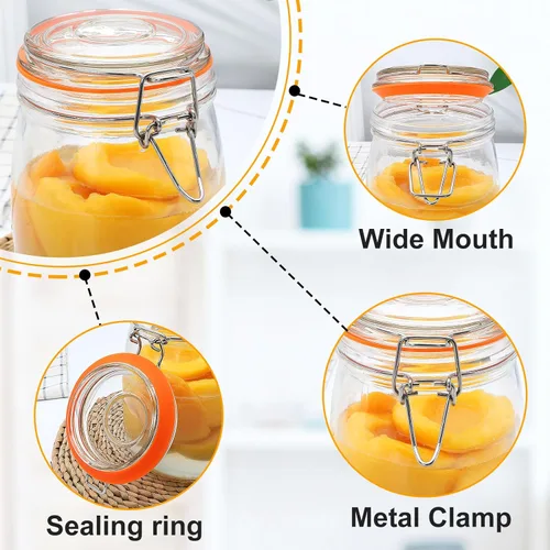 Miniatura 3 de Tarros Mason de boca ancha de 32 onzas con tapas herméticas con bisagras, tarro de vidrio grande con tapa para decapado, fermentación, enlatado
