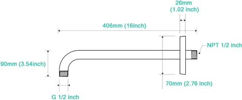 Miniatura 3 de Brazo de ducha de 16 pulgadas con brida, acero inoxidable negro mate de 90 grados, brazo de extensión de cabezal de ducha montado en la pared