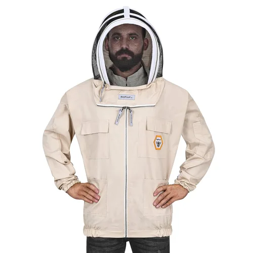 Miniatura 8 de BP-101 - Chaquetas de apicultura con velo de esgrima de algodón transpirable, traje de apicultor de protección total para profesionales y Caqui