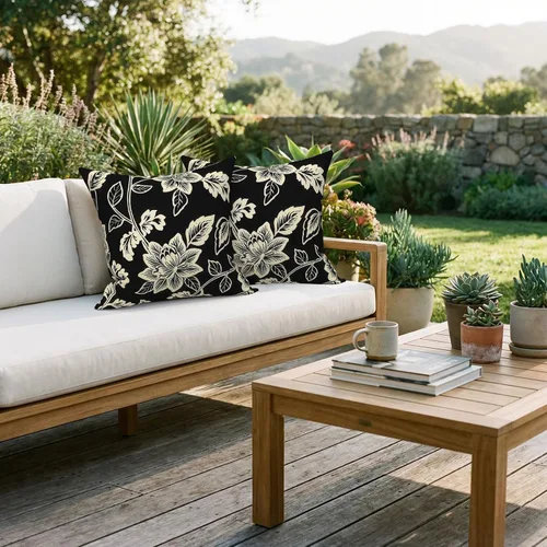 Miniatura 752 de Juego de 2 almohadas para exteriores de 16 x 16 pulgadas, repelentes al agua con interiores, para muebles de patio, hogar, jardín, geometría bohemia