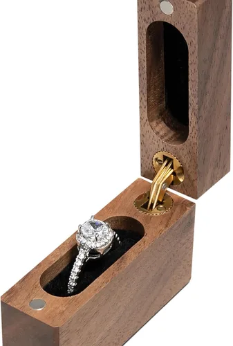Miniatura 7 de Caja de anillo de compromiso de madera, pequeña funda plana delgada para propuesta, boda (Qué tal para siempre)