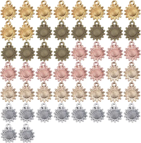 Miniatura 7 de Aylifu Sunflower Charms Pendant, 50 Pieces Sunflower Charm Bead Craft Supplies Pendant Jewelry Findings Alloy Pendant for Jewelry Making Necklace
