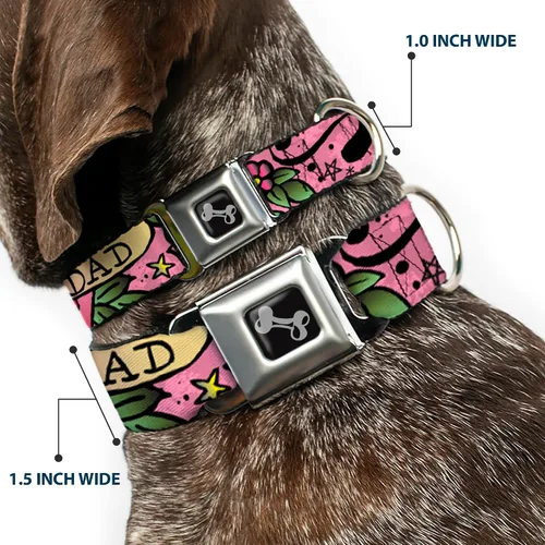 Miniatura 2 de Collar de perro hebilla de cinturón de seguridad mamá papá rosa 9 a 15 pulgadas 1.0 pulgadas de ancho (DC-W31317-S)