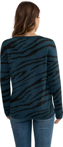 Miniatura 4 de VIISHOW - Suéteres de punto con manga larga cuello redondo y estampado para mujer, Azul Leopard, XXL