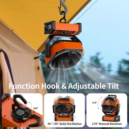 Miniatura 3 de Socool Ventilador de campamento con luz, ventilador de batería recargable de 20000 mAh con control remoto, 112 horas y 8 velocidades, pantalla