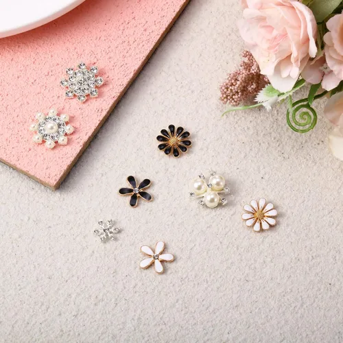 Miniatura 2 de 80 Piezas Botones de Diamantes de Imitación Botones de Adornos Botones de Perlas Falsas de Respaldo Plano Botones de Flores para Hacer Joyas