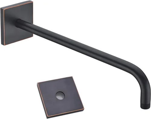 Miniatura 11 de Brazo de ducha de 16 pulgadas con brida, acero inoxidable negro mate de 90 grados, brazo de extensión de cabezal de ducha montado en la pared