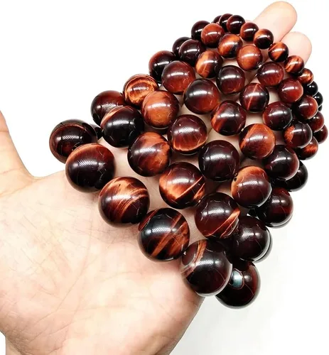 Miniatura 4 de Brazaletes y pulseras de cuentas de piedra natural con ojos de tigre rojos AA hechos a mano joyería de piedra energética para mujeres u hombres