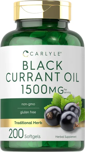 Carlyle Cápsulas blandas de aceite de grosella negra | 1500 mg | 200 unidades | Fórmula sin OMG y sin gluten | Aceite de semilla de grosella negra