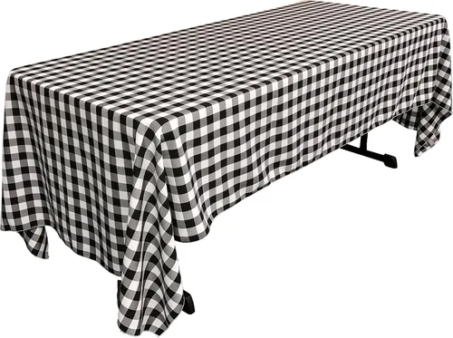 Miniatura 47 de LA Linen Mantel rectangular de poliéster Gingham a cuadros 60 por 84 pulgadas, blanco y verde oscuro