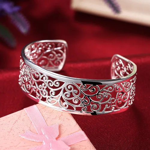 Miniatura 8 de KACON Pulsera de plata de ley 925, brazalete abierto simple de moda para mujeres y niñas
