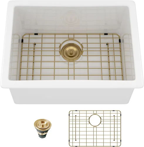 Sarlai White Undermount/Drop In Kitchen Sink 24 x 18 Inch Laundry Sink | 11 Inch Extra Deep White Fireclay Ceramic Single Bowl Dual-mount Utility