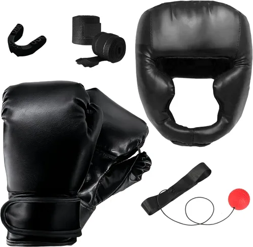 Miniatura 13 de 14 Pcs Boxing Set Boxing Equipment Set for Beginners Including 2 Pair of 6 oz Boxing Gloves Headgear Helmet Hand Wraps Mouth Guards Gifts Training