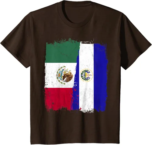 Miniatura 50 de Camiseta con la bandera mexicana de El Salvador con la mitad de la bandera mexicana de El Salvador