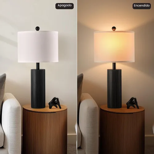 Miniatura 6 de Juego de 2 lámparas negras de 24.5 pulgadas, modernas lámparas de mesa para sala de estar con puertos USB C+A, lámparas táctiles creativas a rayas