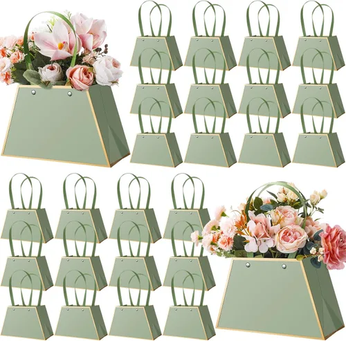 Miniatura 12 de Noveread 24 bolsas de regalo florales de barra floral a granel, bolsa de ramo de flores, bolsa de papel de regalo con asa, caja de centro de mesa