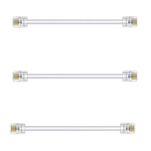 Miniatura 17 de Paquete de 3 cables de extensión de teléfono de 1 pie con enchufes RJ11 6P4C estándar para teléfono fijo y fax (3, negro, 1 pie)