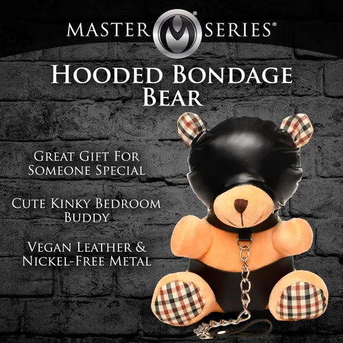 Miniatura 3 de MASTER SERIES Oso de Bondage con capucha para hombres, mujeres y parejas. Suave oso de peluche con temática BDSM M. Regalo lindo y sexy. 1 pieza