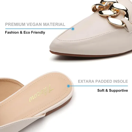 Miniatura 4 de Tilocow Mules para mujer Zapatos planos para mujer, elegantes y cómodos, con cadena de metal, sin espalda, zapatos de moda 2023