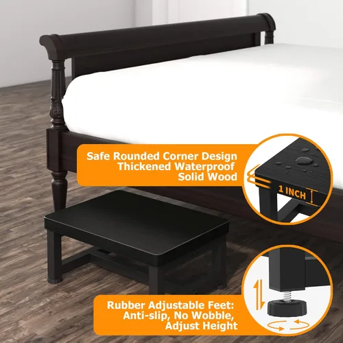 Miniatura 2 de Taburetes para adultos y niños con pies de goma antideslizantes, taburete ancho de alta resistencia con capacidad de 500 LBS para dormitorio
