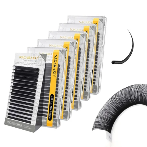 Miniatura 151 de NAGARAKU Extensiones de pestañas, pestañas individuales, 0.05mm, rizo D, 15mm, clásico, negro mate, suave, natural, profesional, 16 filas, 0.05-D