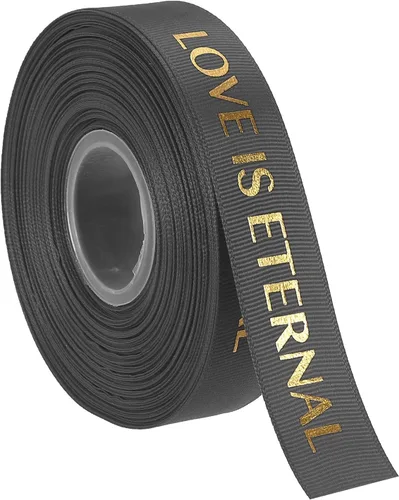 MECCANIXITY Cinta de satén de 1 pulgada de ancho y 50 yardas de San Valentín, personalizadas, color negro, para envolver regalos, ramo de tartas