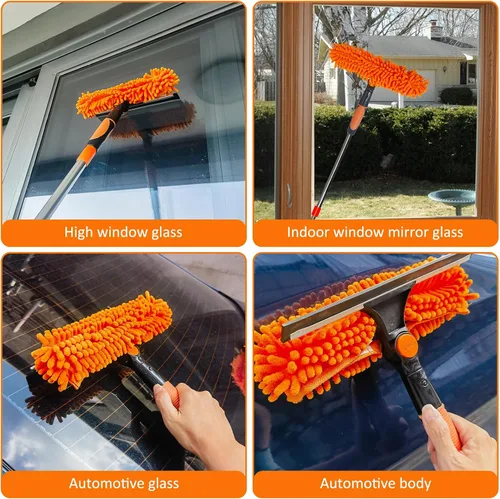 Miniatura 4 de Escobilla de lavado de ventanas 2 en 1 de alcance de más de 20 pies con poste de extensión empalmable de 3 a 14 pies/ Herramienta de limpieza