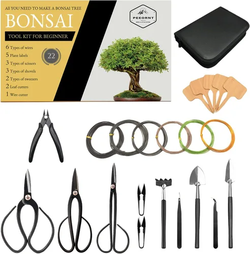 Kit de herramientas de árbol bonsái, 22 piezas, juego de herramientas de bonsái de acero de alto carbono, incluye tijeras de podar, cortadores,
