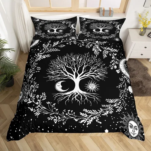 Miniatura 23 de Erosebridal Juego de ropa de cama con diseño de árbol de la vida, tamaño Queen para niños y niñas, diseño bohemio exótico de mariposa, funda