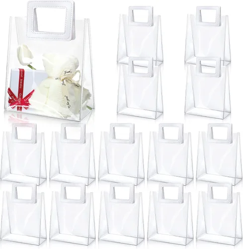 Miniatura 7 de Meanplan Paquete de 15 bolsas de regalo transparentes con asas, bolsas de regalo reutilizables de PVC transparentes para regalos, bolsas de plástico