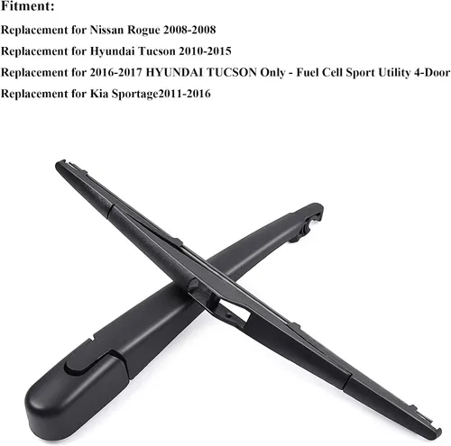 Miniatura 3 de Juego de brazo y limpiaparabrisas trasero para Nissan Rogue 2008-2008, Hyundai Tucson 2010-2015 y Kia Sportage 2011-2015 Número OEM de repuesto