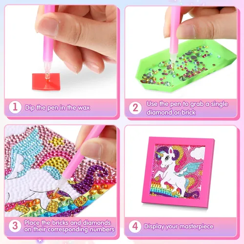 Miniatura 3 de SATINIOR Kit de pintura de diamante de unicornio con marco para niños, regalos de fiesta de unicornio, manualidades de arte de diamante, pintura 5D