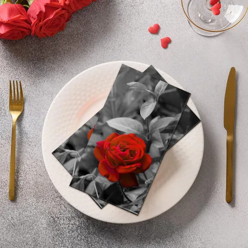 Miniatura 5 de Sinmoe Paquete de 100 servilletas de papel desechables con diseño floral de rosas rojas, toallas de mano de 2 capas decorativas para cena
