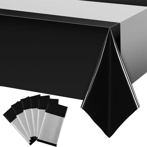 Miniatura 10 de Tatuo Juego de 6 manteles de plástico negro y dorado de 54 x 108 pulgadas, manteles rectangulares desechables y camino de mesa para graduación, baby
