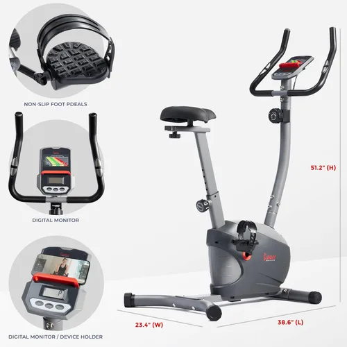 Miniatura 6 de Sunny Health & Fitness Smart Stationary Exercise Upright Bike w/Pulse Sensor & 4-Way Adjustable Seat, Cycling Machine for Home Cardio Training, Free