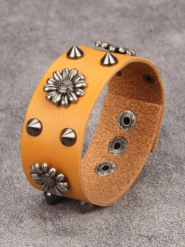 Miniatura 4 de Jeilwiy Pulseras de cuero punk para hombres, pulseras hechas a mano, brazalete ancho, joyería trenzada, color negro y marrón, ajustable, regalos