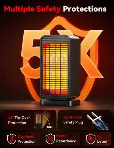 Miniatura 3 de Calentadores para exteriores para patio con 2 modos y 2 niveles de calor, calefacción 1S, calentador eléctrico de cerámica PTC, 1200 W, protección