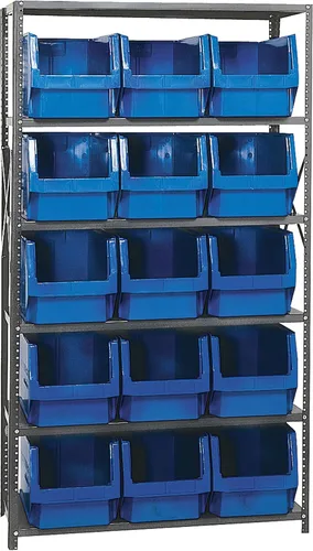 Miniatura 612 de Quantum QSBU-245BK Heavy Duty Shelving Unit with (7) Shelves and (24) QUS245 Black Bins for Garage Warehouse Storage Distribution 400 lb Load