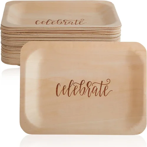 Miniatura 10 de Platos desechables para fiestas - Alternativa rústica y compostable a los platos de plástico para fiestas de cumpleaños, catering y eventos