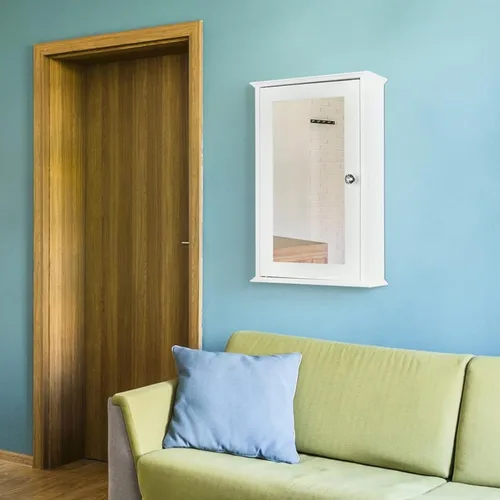Miniatura 7 de Karl home - Gabinete de medicina de madera para baño, montado en la pared, acabado blanco, con una puerta de espejo y estantes ajustables para baño