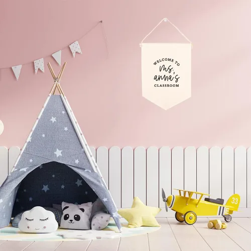 Miniatura 2 de Andaz Press Cartel de lienzo colgante – Tapiz de alfabeto y animales para colgar en la pared para bebé niña y niño, decoración de pared de guardería