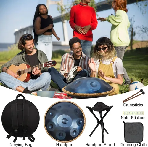 Miniatura 3 de Handpan 22 pulgadas D Minor Kurd Handpan 9 Notas Handpan Instrumento para rendimiento profesional, 440HZ Sonido Handpan Tambores para adultos