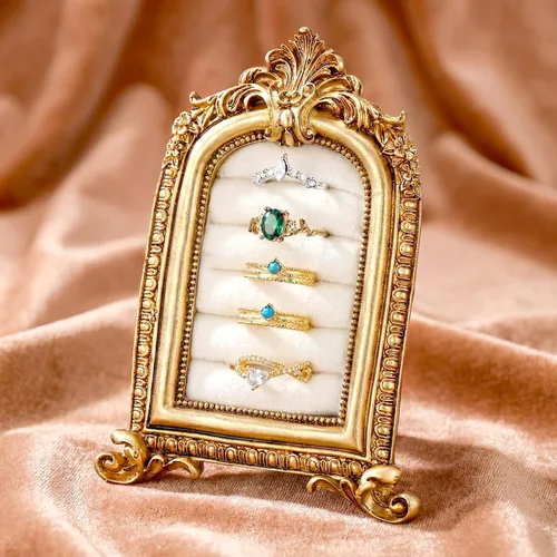 Miniatura 10 de Liliaafar Soporte de anillo vintage rectangular plateado soporte de exhibición para aretes, bandeja de exhibición de aretes, aniversario