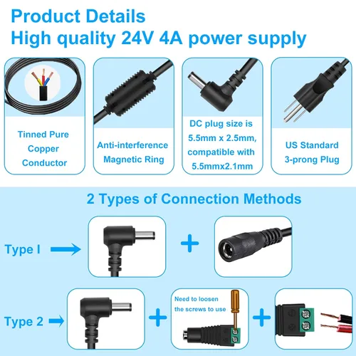Miniatura 5 de Adaptador de fuente de alimentación de 24 V 4A, CA 100-240 V a CC 24 voltios 4 amperios 96 W traje 3A 2A 1A transformador de dispositivo convertidor