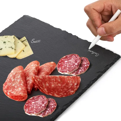 Miniatura 4 de Hacaroa Tabla de queso de pizarra de 6 piezas, 12 x 8 pulgadas, charcutería negra, bandeja de placa de piedra de pizarra natural, plato gourmet