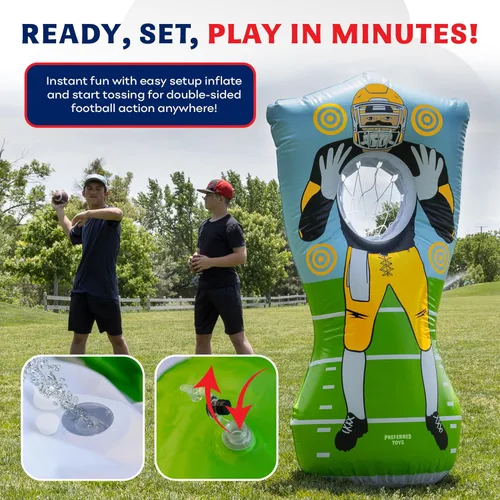 Miniatura 5 de Preferred Toys Juego inflable de fútbol de 65 pulgadas, juego de lanzamiento de red de doble cara con mini bolas, juguete deportivo para fiestas