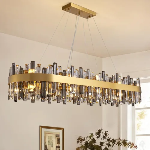 Miniatura 17 de Siljoy Candelabro moderno de cristal de 12 luces de oro cepillado de 2 niveles con forma de gota de lluvia de cristal, ajustable, montaje al ras