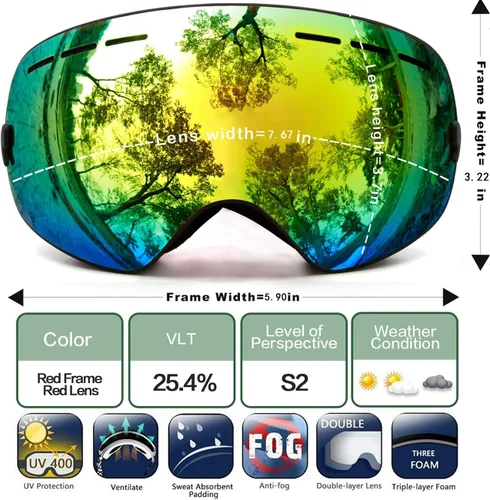 Miniatura 6 de Juli - Gafas de esquí para niños, lentes esféricas intercambiables de doble capa, gafas de nieve OTG antivaho para snowboard y patinaje de 4 a 16